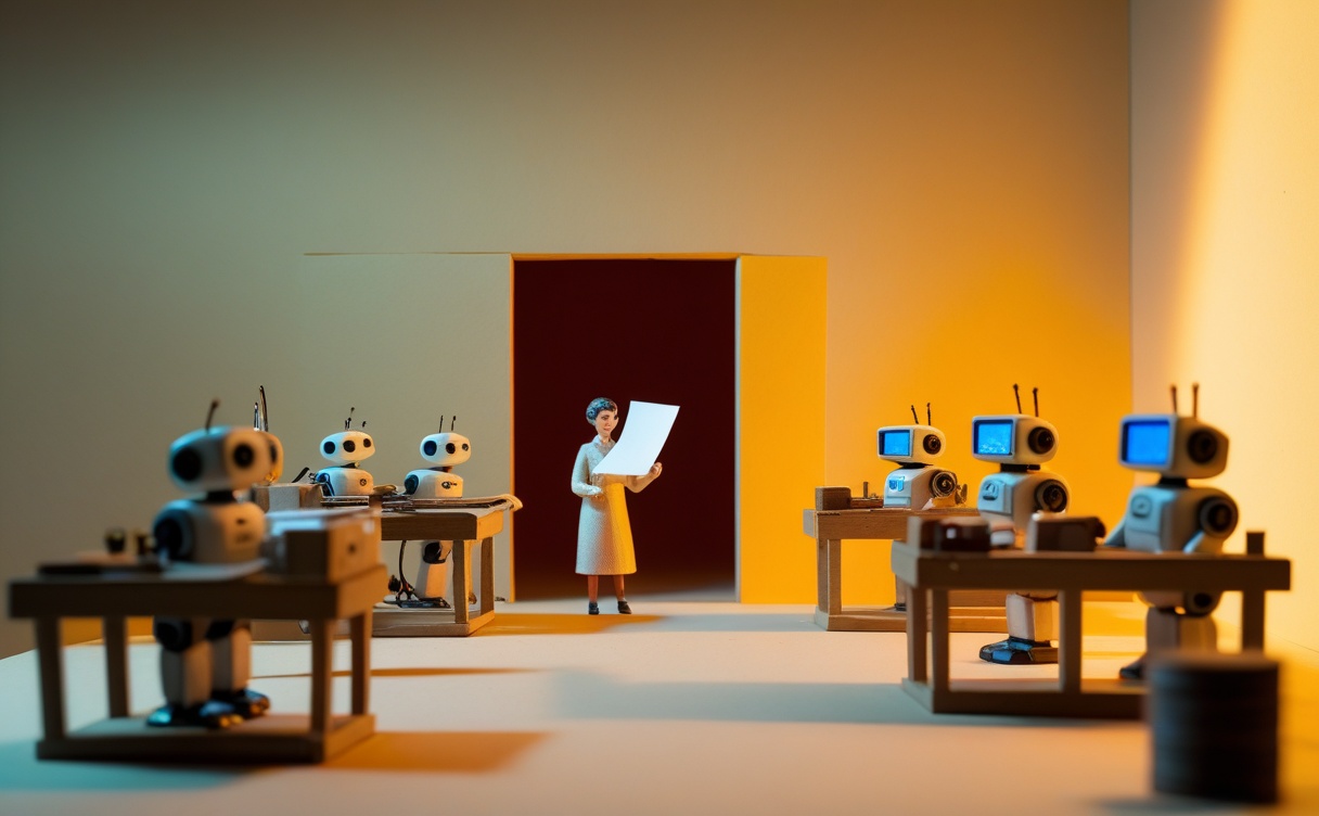 Miniatuur diorama-illustratie bij artikel 'Je team gebruikt AI al. Regel deze 3 dingen deze week'