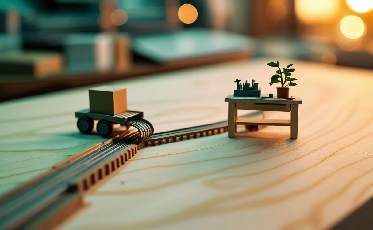 Miniatuur diorama-illustratie bij artikel 'AI als automatiseringstool of als groeimotor: welke route kiest jouw bedrijf?'