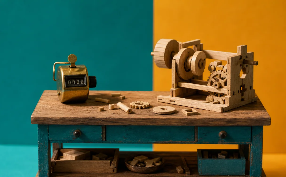 Miniatuur diorama-illustratie bij artikel 'AI-gebruik als KPI? Een derde van de developers vreest zijn baan'