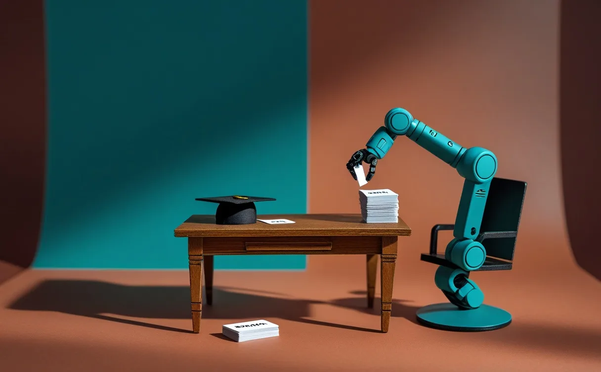 Miniatuur diorama-illustratie bij artikel 'ROA-onderzoek: AI verandert het werk van hbo'ers — 'meer werk' is een grotere claim dan de cijfers dekken'